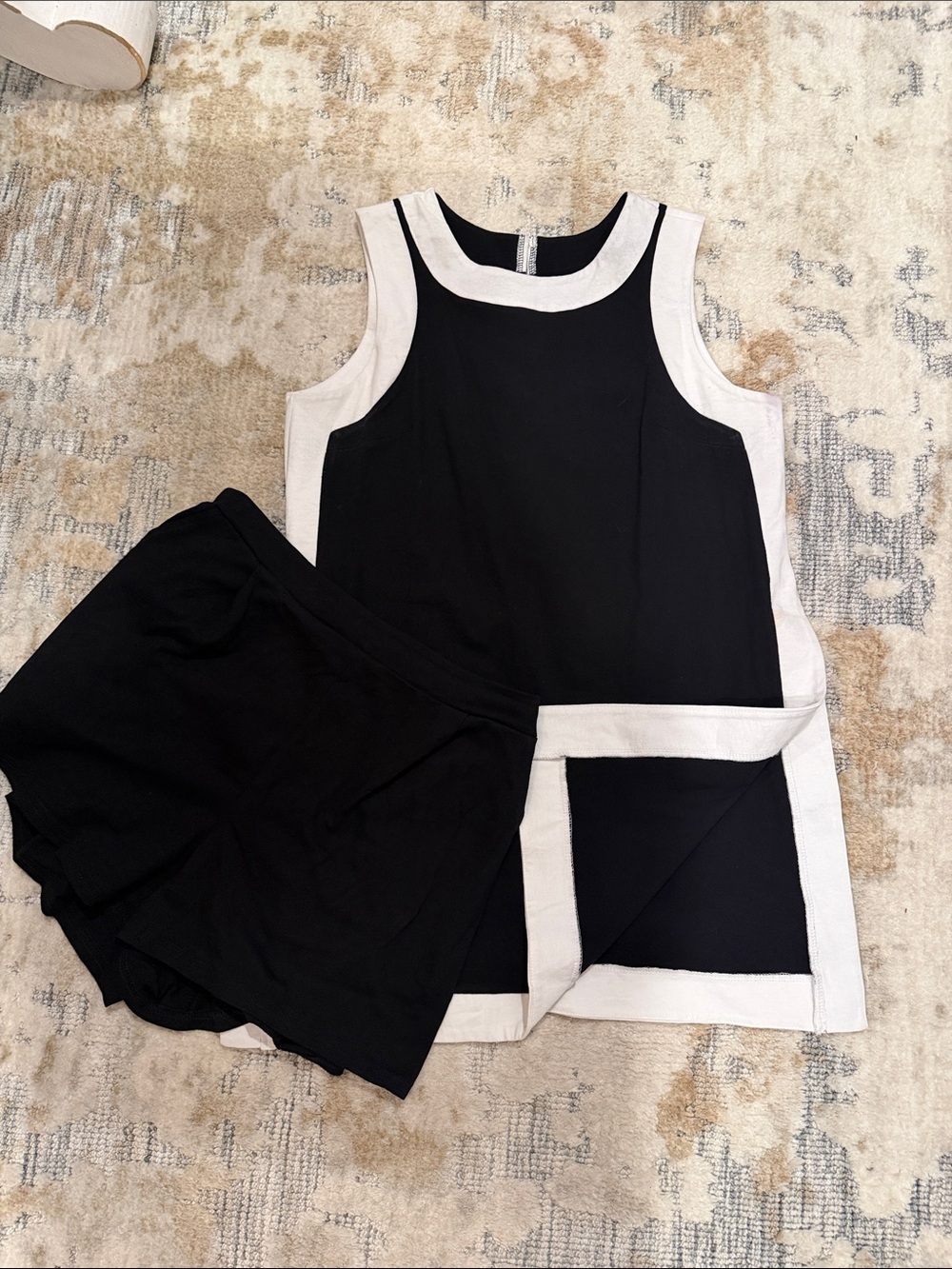 Black and White Two-Piece Shell & Shorts Set